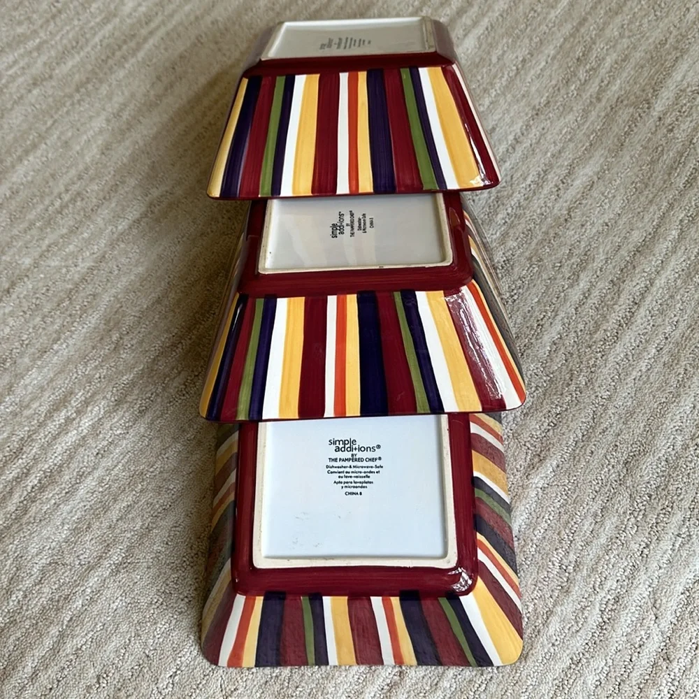 Pampered Chef Simple Additions Square Serving Bowl Stripes 7 1/4” x 3”